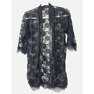 Black Lace Eyelash Satin Trim M Cardigan Kimono Whimsigoth Fairycore Romantic